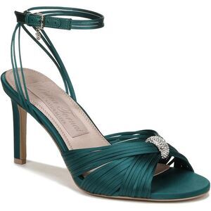 Pnina Tornai Womens Cariad Green Silk Embellished Ankle Strap Pumps Shoes New